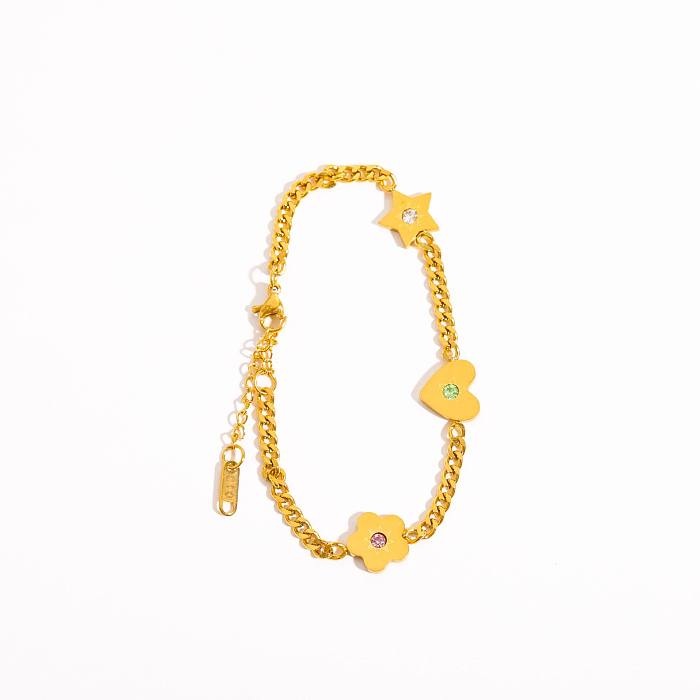 INS Style doux étoile forme de coeur fleur en acier inoxydable placage incrustation Zircon plaqué or 18K Bracelets collier