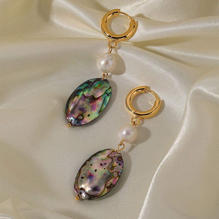1 Pair Exaggerated Commute Oval Plating Inlay Copper Freshwater Pearl 18K Gold Plated Earrings