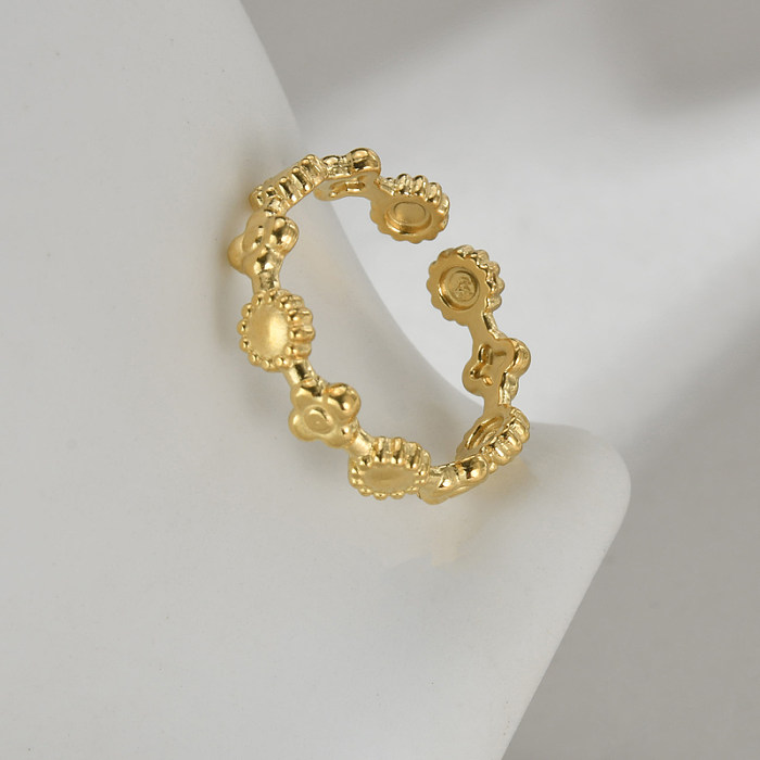 Offene Ringe mit unregelmäßiger Blumen-Edelstahlbeschichtung im Retro-Stil, 14 Karat vergoldet