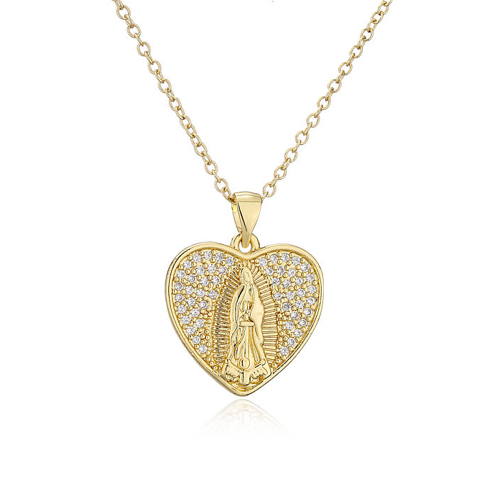 Europe And America Jewelry Copper Micro-inlaid Zircon Virgin Mary Pendant Golden Necklace