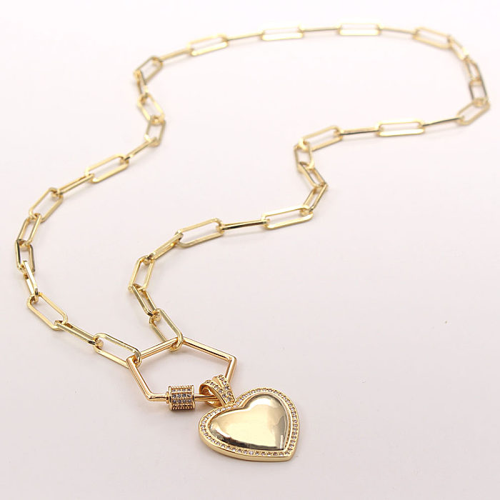 Collier pendentif en cuivre et Zircon en forme de cœur, Style Simple, en vrac