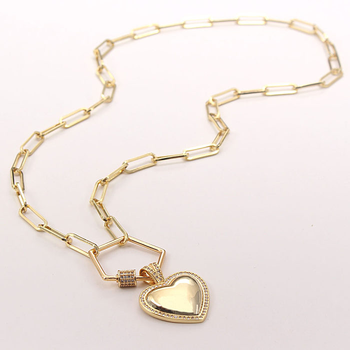 Simple Style Heart Shape Copper Zircon Pendant Necklace In Bulk