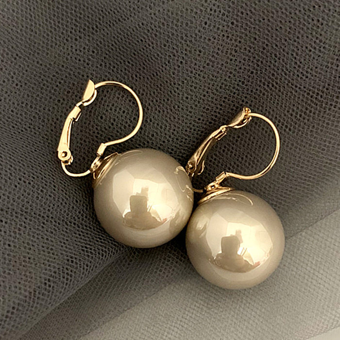 Simple Style Round Copper Plating Inlay Pearl Drop Earrings 1 Pair