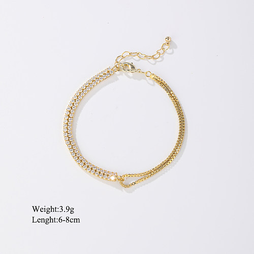 Elegant Commute Solid Color Copper Plating Inlay Zircon 14K Gold Plated Bracelets