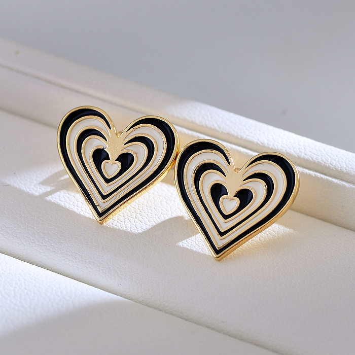 1 paire de clous d'oreilles en cuivre émaillé en forme de cœur, Style Simple