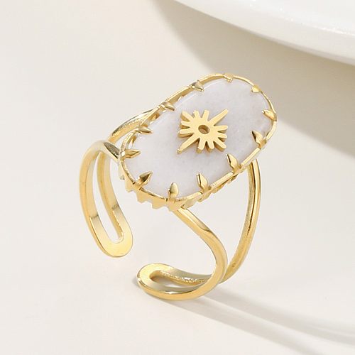 IG Style Oval Stainless Steel 18K Gold Plated Natural Stone Open Ring In Bulk
