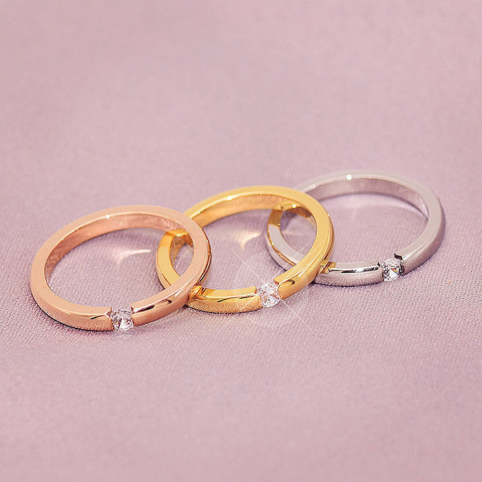 Simple Style Solid Color Titanium Steel Plating Inlay Artificial Diamond Rings