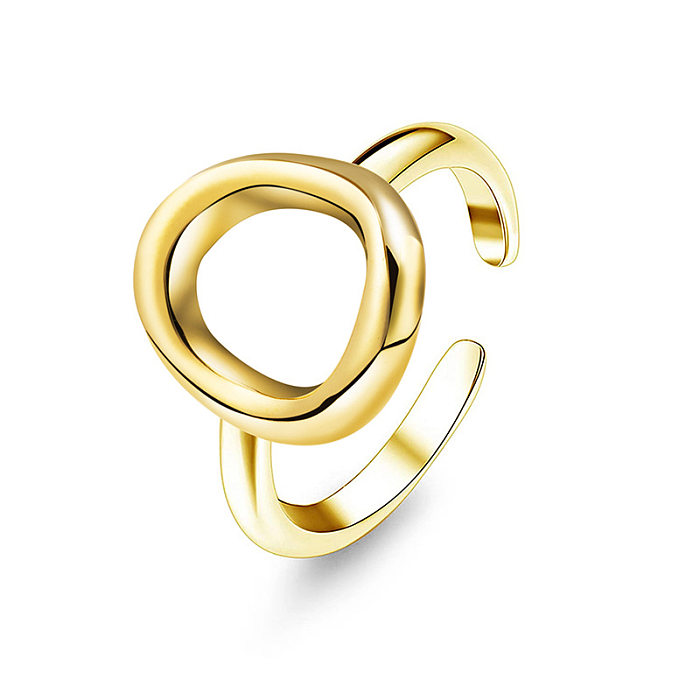 Anillo brillante tridimensional abierto en forma de O de moda simple para mujer de acero inoxidable de oro de 14 quilates