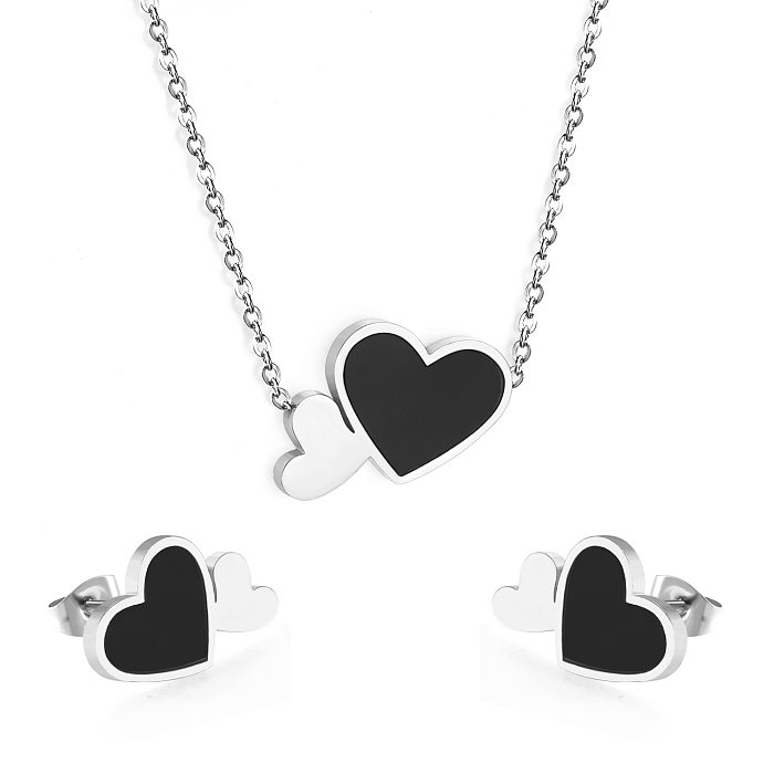 Ensemble de bijoux pour femmes, 2 pièces, en forme de cœur, plaqué en acier inoxydable, à la mode