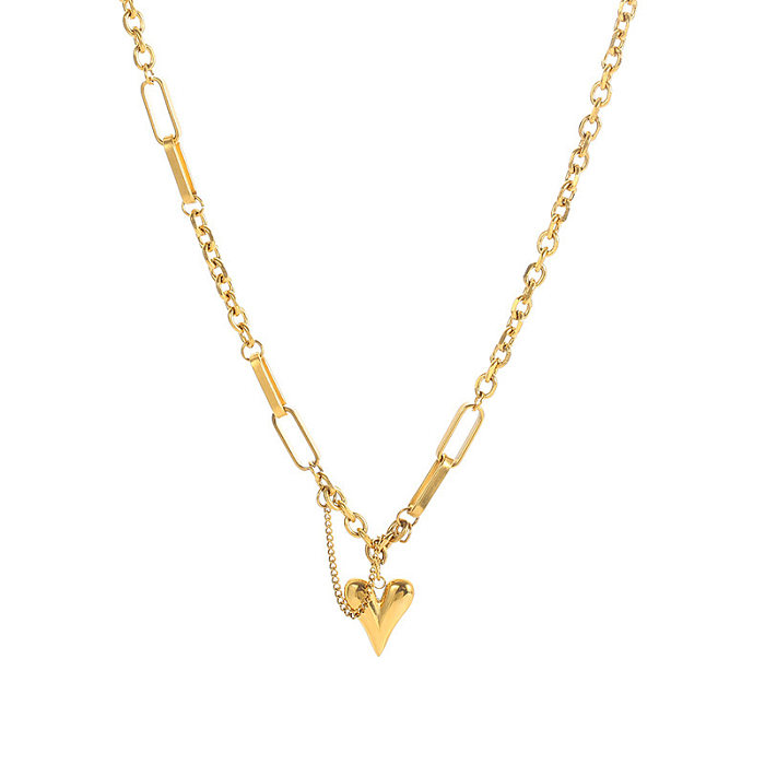 Süße, schlichte, herzförmige Halskette mit Titanstahlbeschichtung, 18 Karat vergoldete Armbänder