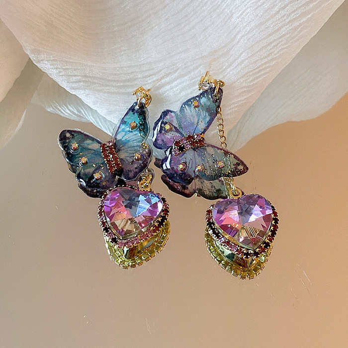 1 Pair Glam Luxurious Lady Flower Butterfly Copper Inlay Zircon Drop Earrings