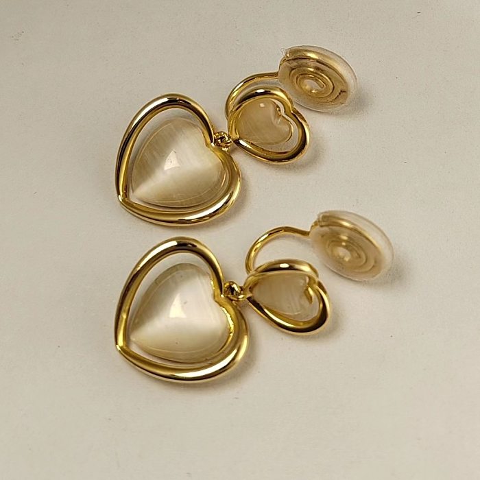 1 par elegante estilo simples forma de coração chapeamento incrustado opala de cobre brincos