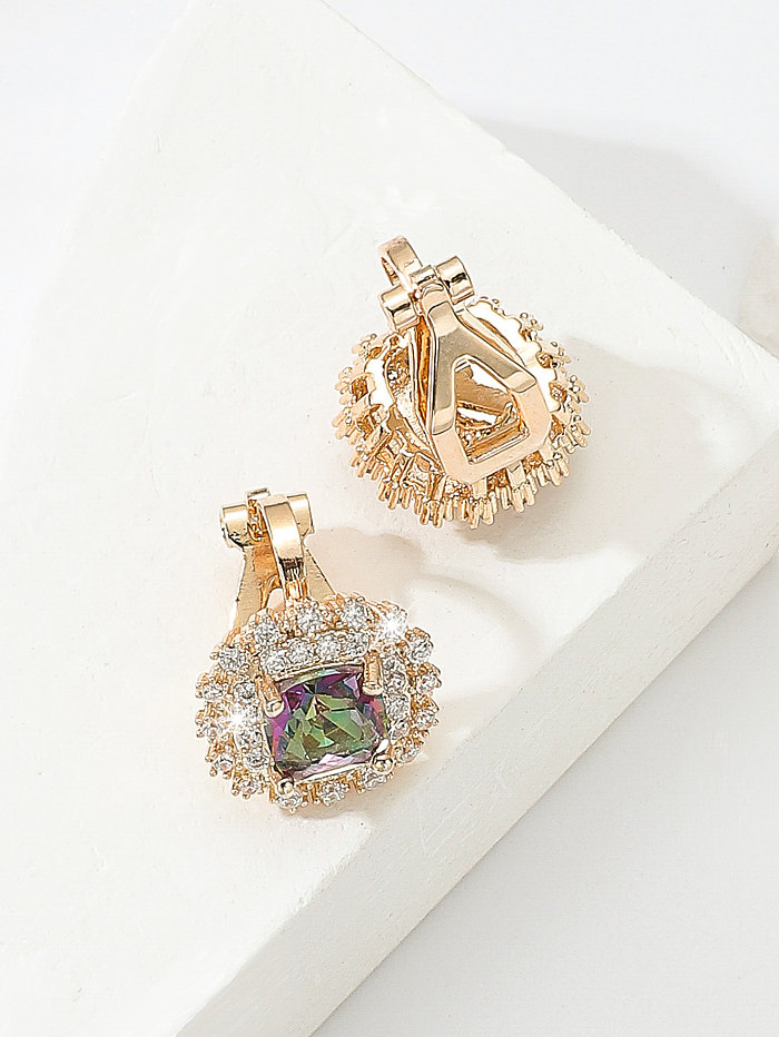 Fashion Retro Copper Electroplating 18K Gold Cololful Zircon Round Ear Clip Without Ear Holes