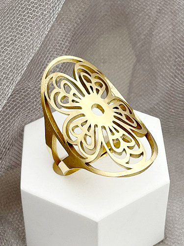 Anéis banhados a ouro de aço inoxidável Glam Retro Flower a granel