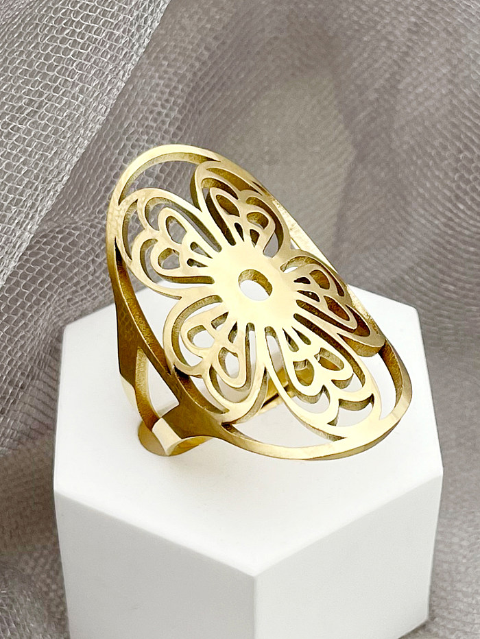Glam Retro Flower Stainless Steel Gold Plated Rings In Bulk
