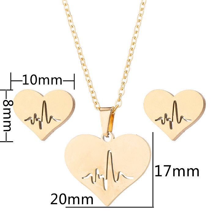1 Set Ohrringe und Halskette im schlichten Stil in Herzform aus Titanstahl