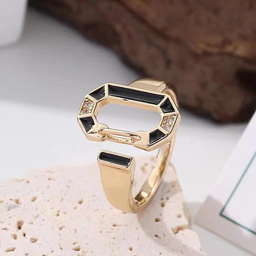 Basic Modern Style Geometric Copper Enamel Plating Inlay Zircon Open Ring