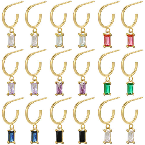 Fashion Color Diamond Rectangular Earrings Geometric Zircon Copper Earrings
