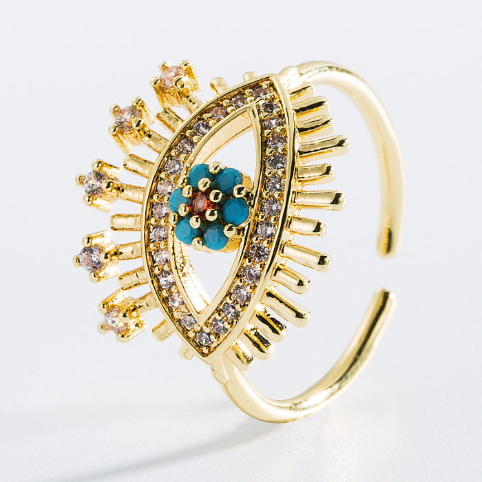 Fashion Hollow Devil's Eye Copper Plated 18K Gold Micro-inlaid Zircon Ring