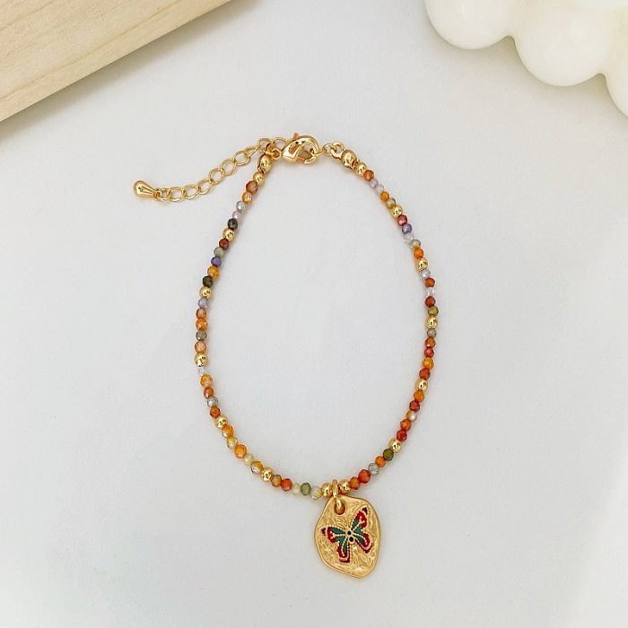 Ethnic Style Butterfly Natural Stone Brass Beaded Enamel Bracelets Necklace