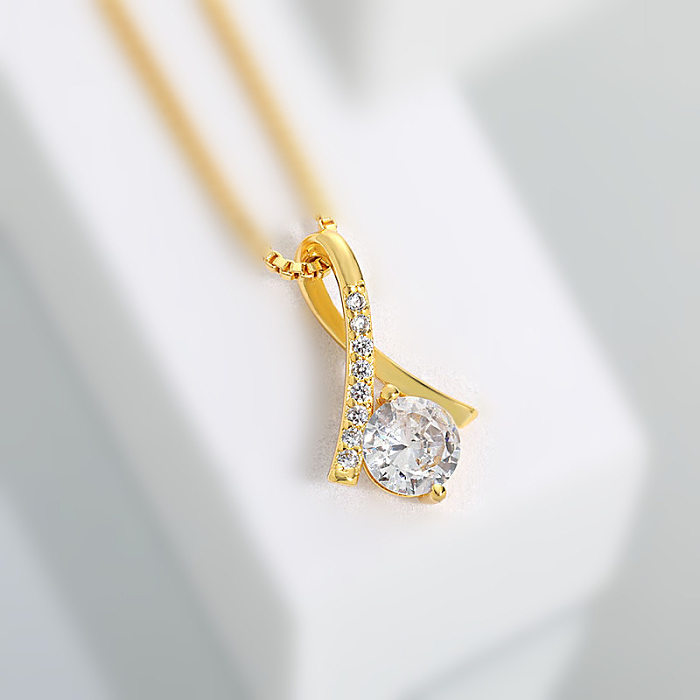 Classic Style Geometric Copper Artificial Gemstones Pendant Necklace In Bulk