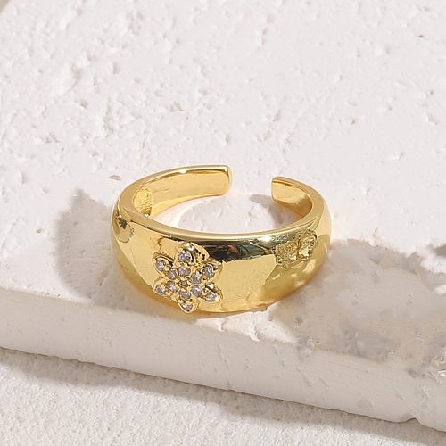 Retro Geometric Copper Plating Inlay Zircon 14K Gold Plated Open Rings