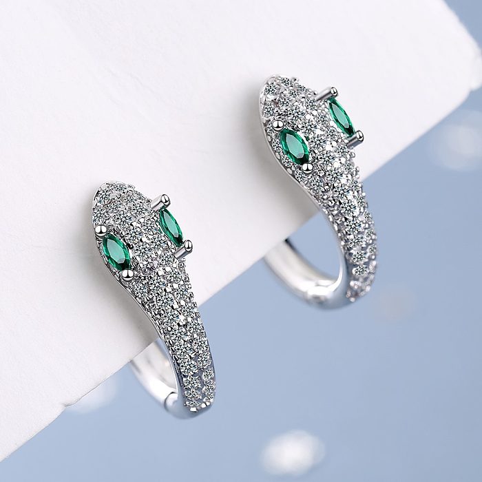 1 Pair Simple Style Snake Inlay Copper Rhinestones Earrings