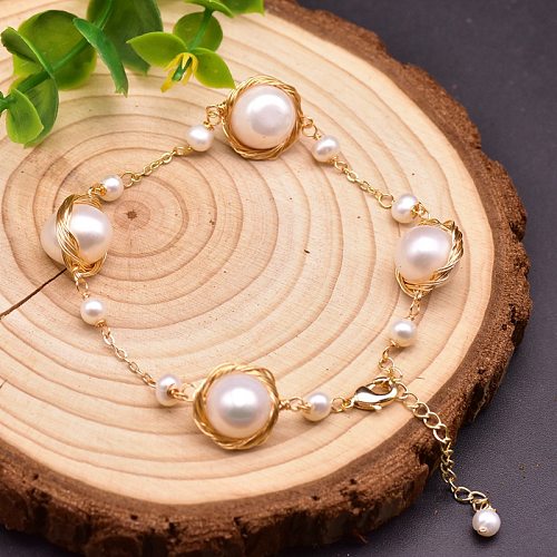 Originelles Design, geometrische Süßwasserperle, verkupferte Perle, 18 Karat vergoldete Armbänder