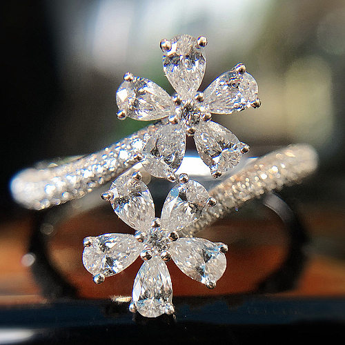 Anéis de cobre flor estilo simples embutidos anéis de cobre de zircão