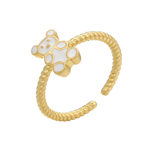 Color Dripping Oil Bear Ring Bear Pattern Dripping Open Ring