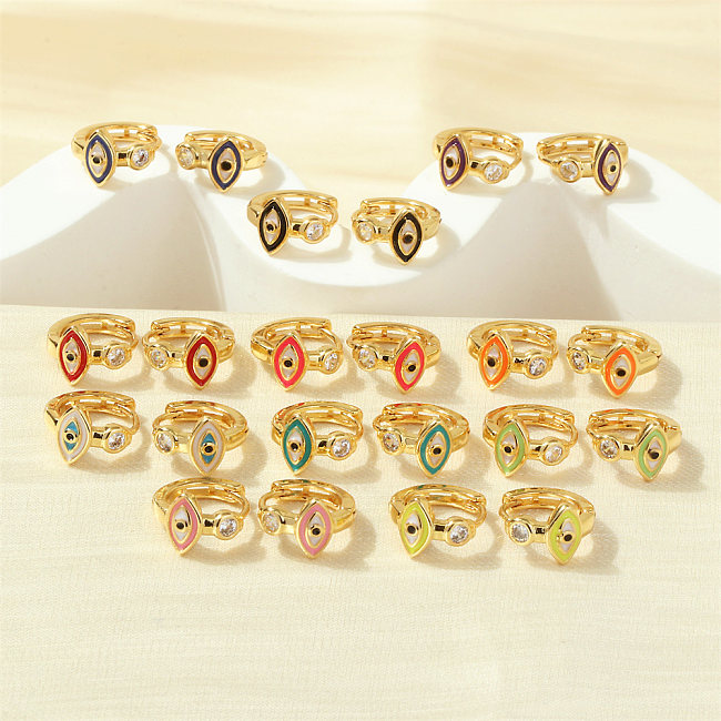 1 Pair Simple Style Streetwear Rainbow Devil'S Eye Enamel Plating Inlay Copper Zircon 18K Gold Plated Earrings