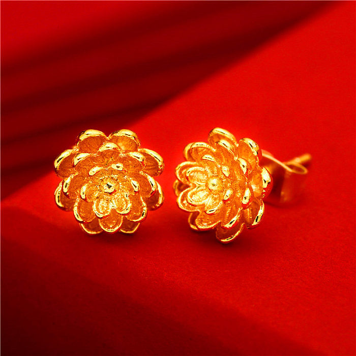 Estilo Simple Flor Latón Chapado en Oro Pendientes 1 Par