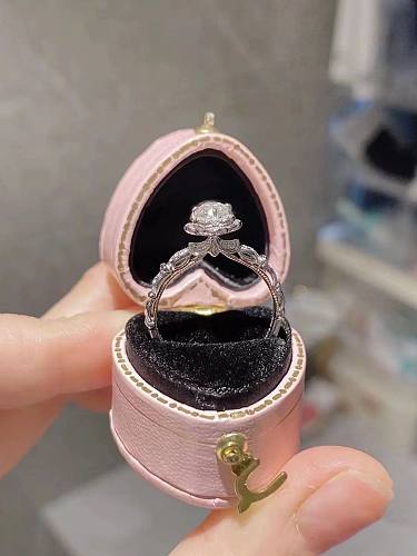 Anéis abertos de zircão com embutimento de cobre geométrico brilhante romântico feminino