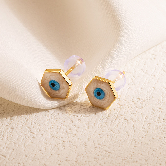 1 Pair Modern Style Simple Style Hexagon Devil'S Eye Enamel Copper 18K Gold Plated Ear Studs