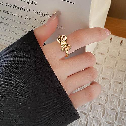 Sweet Bow Knot Copper Plating Inlay Zircon Open Ring