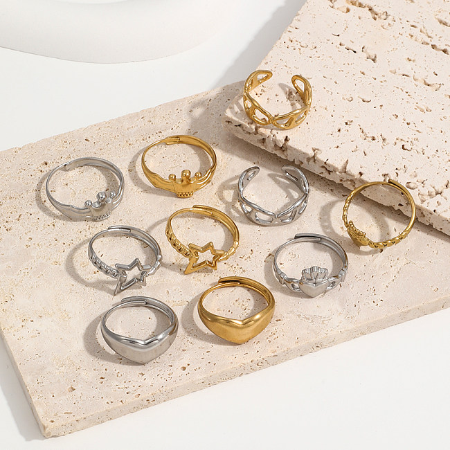 Simple Style Classic Style Solid Color Stainless Steel Plating Hollow Out 18K Gold Plated Open Rings
