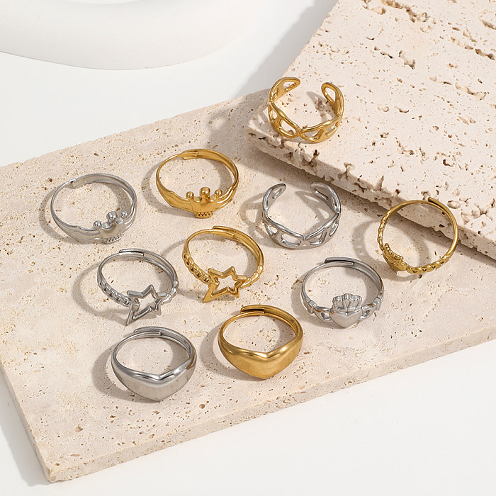 Simple Style Classic Style Solid Color Stainless Steel Plating Hollow Out 18K Gold Plated Open Rings