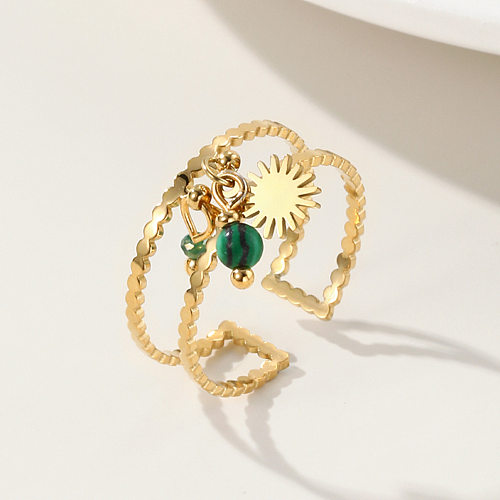 Luxuriöse offene Ringe mit einfarbiger Edelstahlbeschichtung und Naturstein-14-Karat-Vergoldung