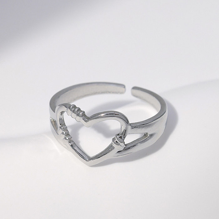 Romantic Simple Style Heart Shape Stainless Steel Plating Hollow Out Open Ring