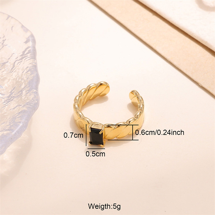 Glam Shiny Square Stripe Stainless Steel Plating Inlay Zircon 18K Gold Plated Open Rings