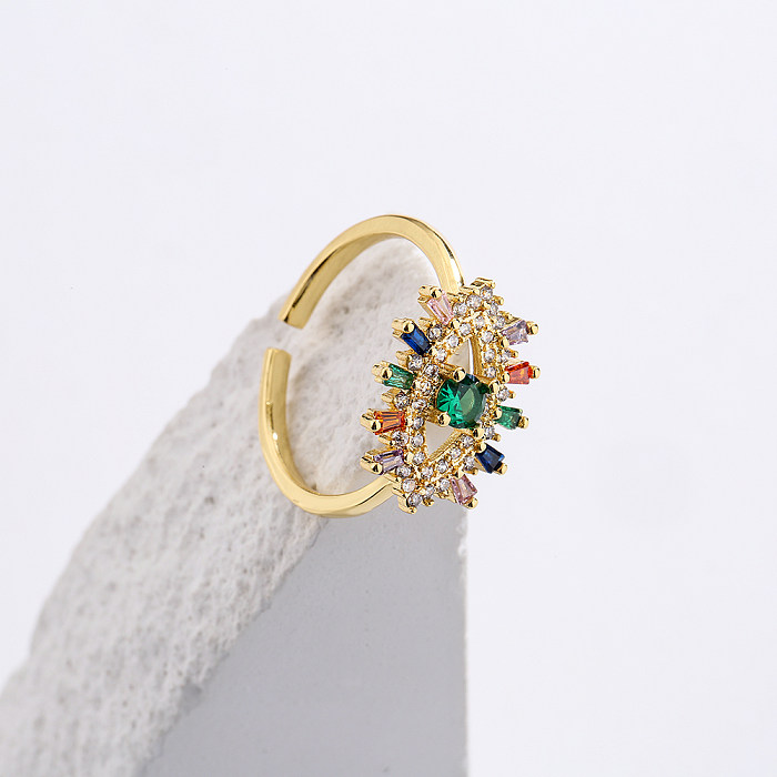Fashion New Style Copper 18K Gold Plated Micro Inlaid Zircon Geometric Open Ring