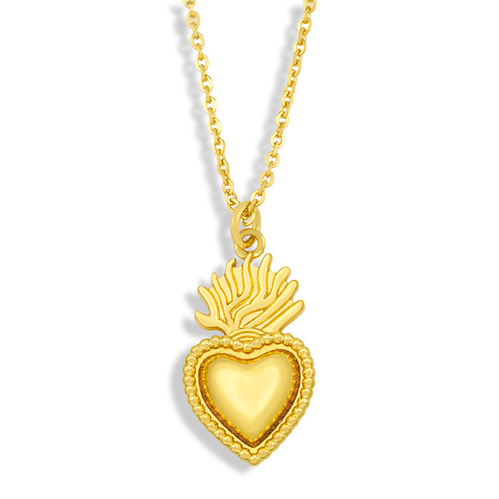 Retro Golden Round Sun Heart Pendant Copper Inlaid Zircon Necklace