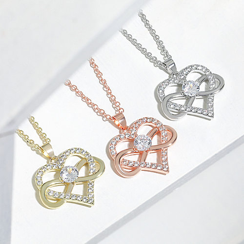Sweet Infinity Heart Shape Copper Inlay Zircon Pendant Necklace