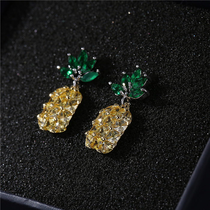 1 Pair Simple Style Pineapple Inlay Copper Zircon Ear Studs