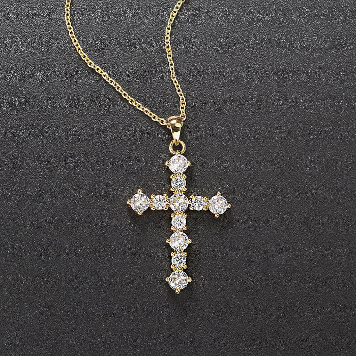Collier avec pendentif en Zircon et croix à la mode, incrustation de cuivre, 1 pièce