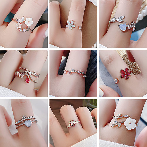 Korea Mode Diamant Kristall Zirkon Blume Ring Micro Intarsien Süße Wilde Liebe Blume Ring Großhandel schmuck