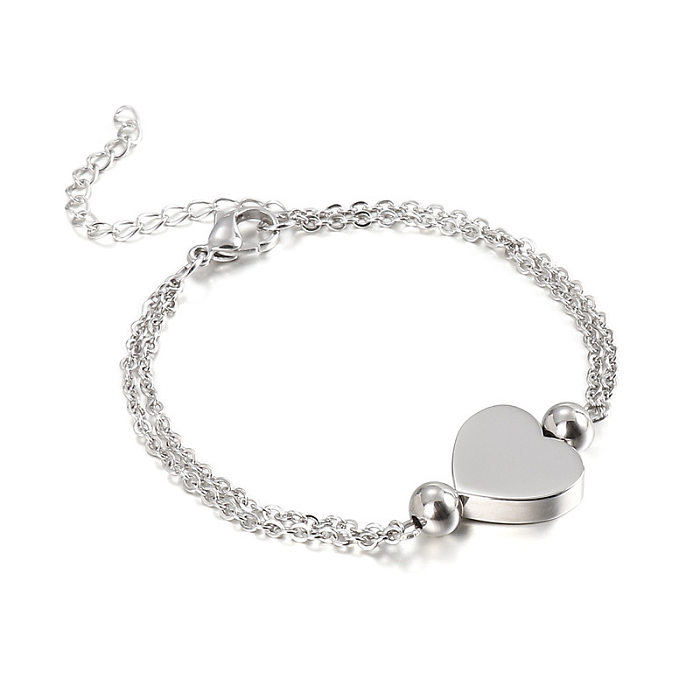 18k popular simples aço inoxidável duplo coração colar pulseira conjunto jóias por atacado