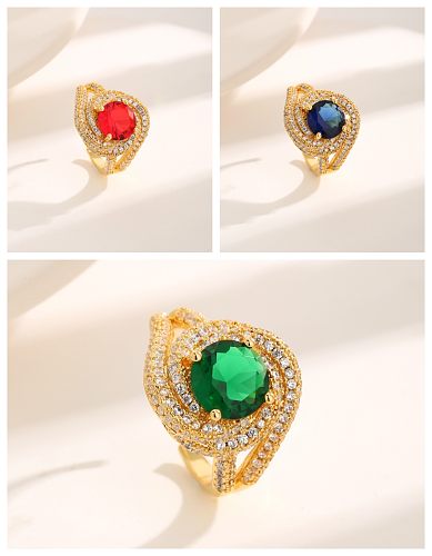 Classic Style Korean Style Round Copper Plating Inlay Zircon 18K Gold Plated Open Rings