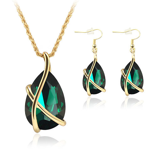 Elegant Water Droplets Alloy Titanium Inlay Artificial Gemstones Earrings Necklace 1 Set