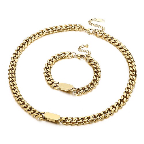 Fashion Thick Chain Solid Color Stainless Steel Necklace Bracelet Set Wholesale jewelry
